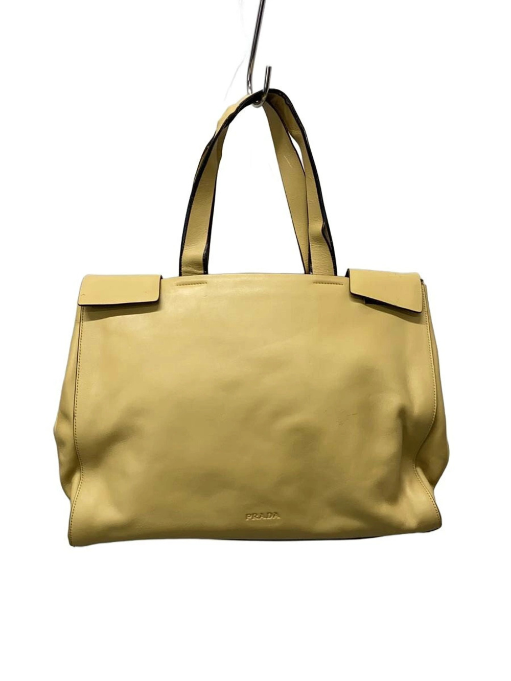 Prada Tote Bag Leather Yellow Handle Edges